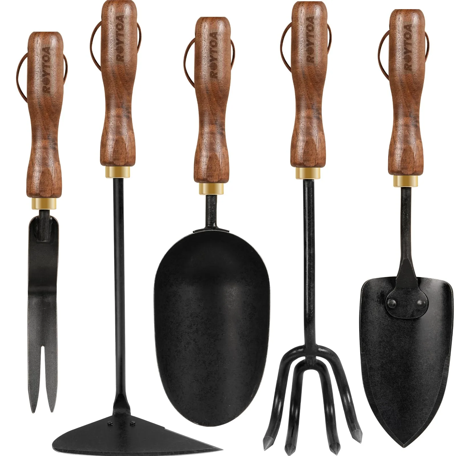 ROYTOA 5PCS Gardening Tools Set with Walnut Handle