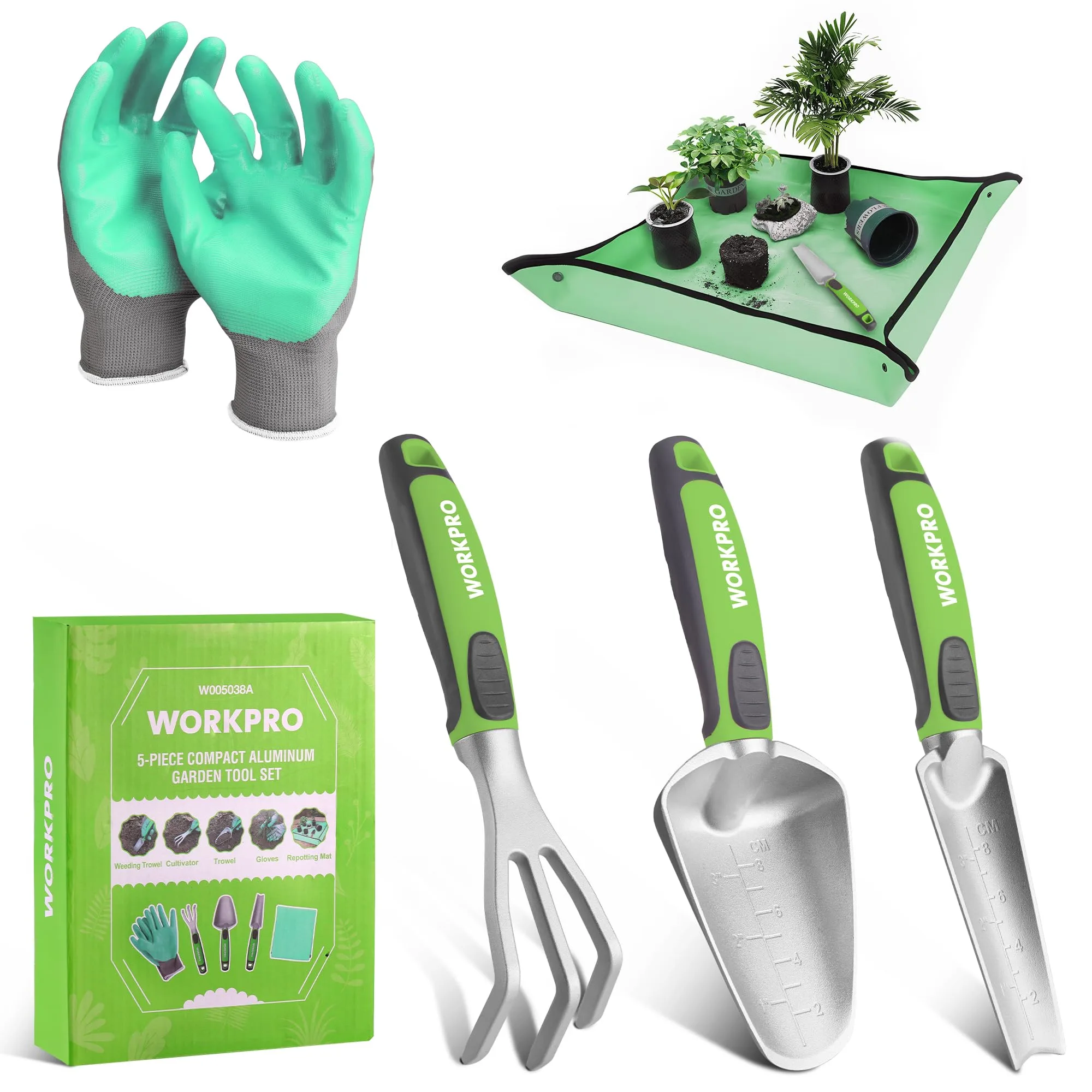 WORKPRO 5PCS Garden Tool Set with Repotting Mat